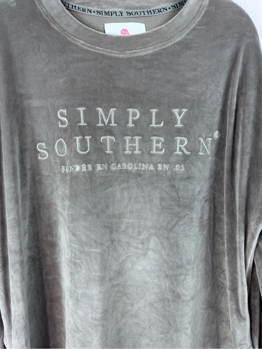 Simply Southern XXL Gray Velour Oversized Embroidered Sweatshirt - Picture 2 of 10